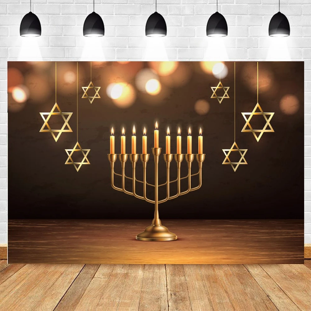 

Happy Hanukkah Background Jewish New Year Candle Candlestick Glitter Vinyl Photography Backdrops Photo Studio Banner Decoration