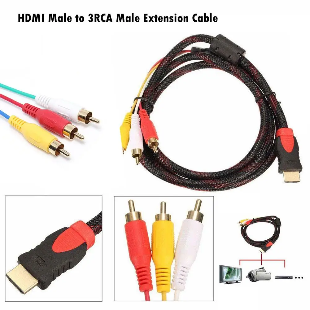 

1.5M HDMI Male To 3RCA Male Extension Cable HDMI-compatible To AV Conversion Adapter DVD-player Cable Stereo Components
