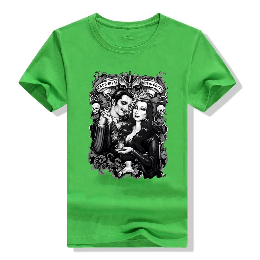 Зеленый Черная футболка Cara My Mon Cher Morticia And Gomez The Addams family Horror футболка с фигурным рисунком - Цвет: Зеленый