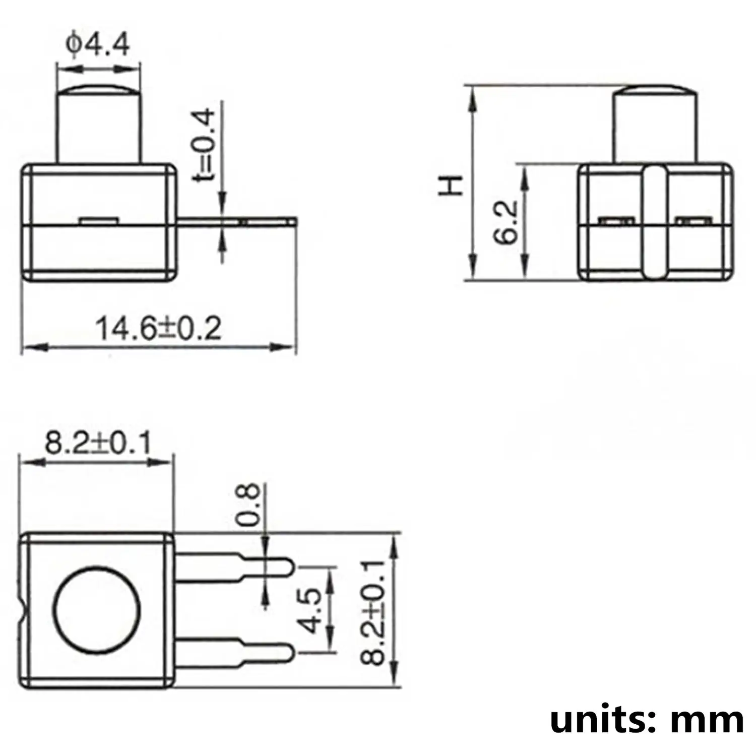 Перезаряжаемый переключатель для фонарика микро-выключатель питания 4 мм 50 шт.
