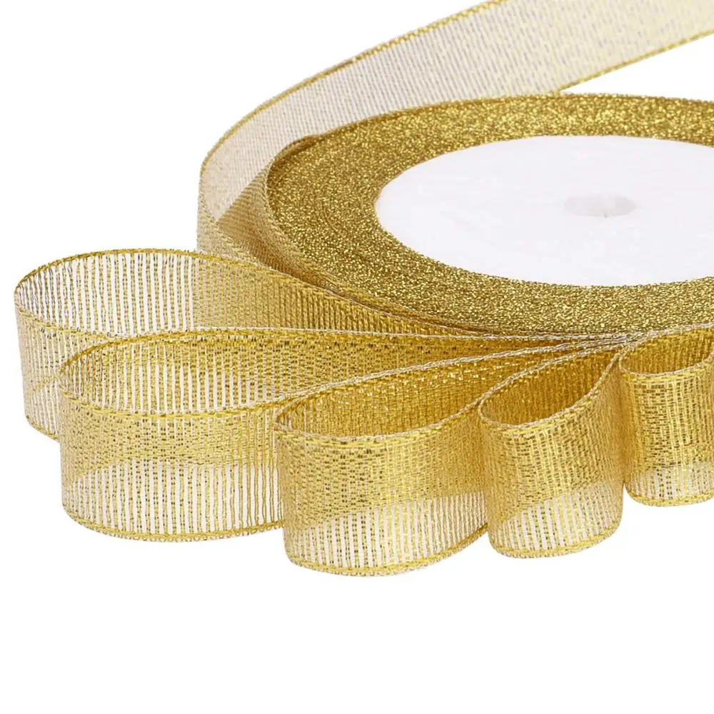 Блестящая металлическая лента из органзы 15 мм для свадебного подарка Подарочная