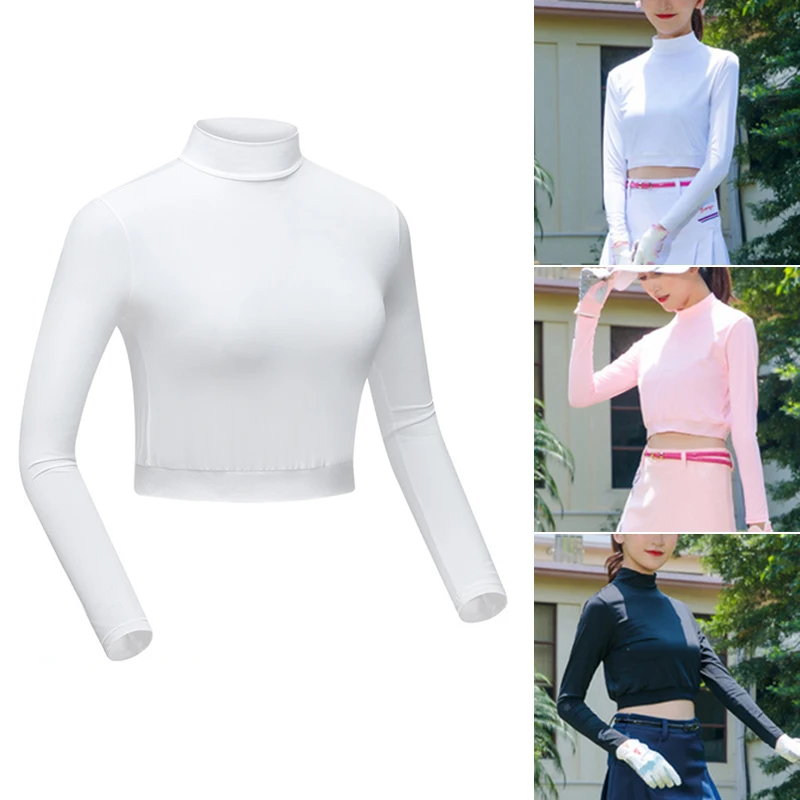

Hot Women's Golfs Sunscreen Clothing Ice Silks Long Sleeved Quick dry Sweat Absorbent Breathable Short Shirt for Outdoor