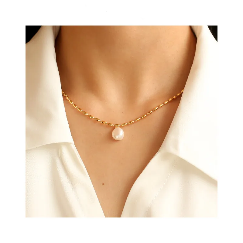 

Женская подвеска из натурального жемчуга, цепочка до ключиц из семян дыни, яркое Латунное женское ожерелье с высоким сохранением, оптовая п...