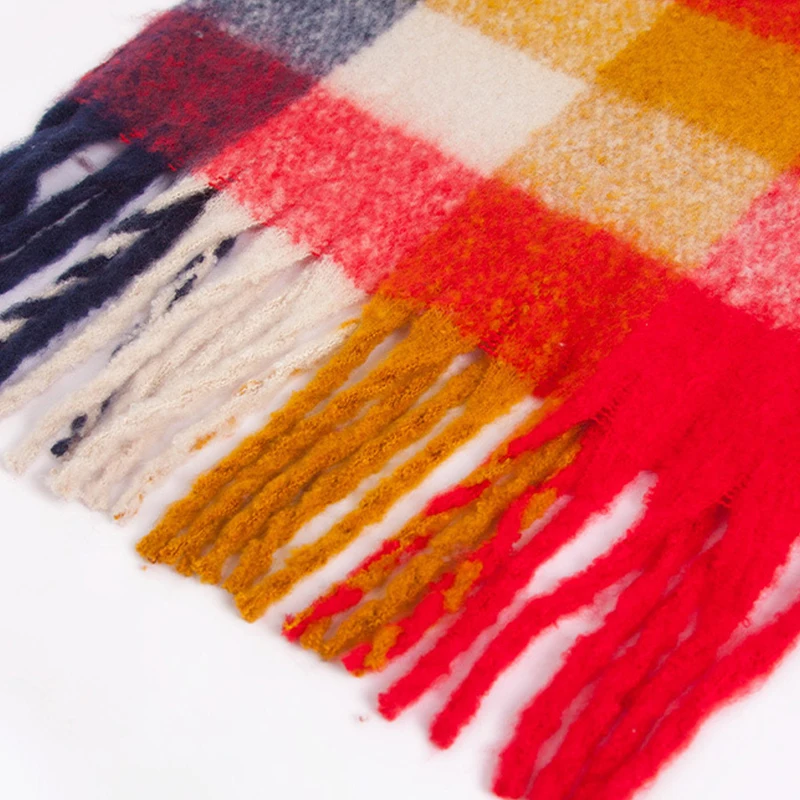 Клетчатый женский шарф широкие клетчатые цветные кашемировые шарфы с кисточками