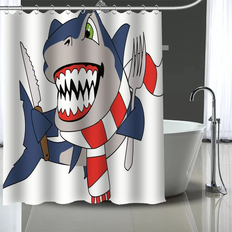 Водонепроницаемая занавеска для душа регулируемая художественная в виде акулы