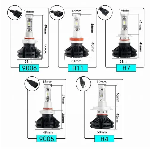 

2Picecs Original X3 LED H4/H7/H11/9005 Car Headlight Bulbs Auto Headlamp