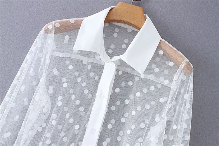 Хит женское стильное платье рубашка в горошек лоскутное Прозрачное миди с