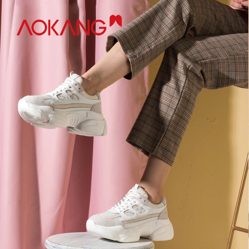 AOKANG/женская повседневная обувь; Модные женские кроссовки дышащие сетчатые прогулочные туфли; женские разноцветные туфли на плоской подошве со шнуровкой