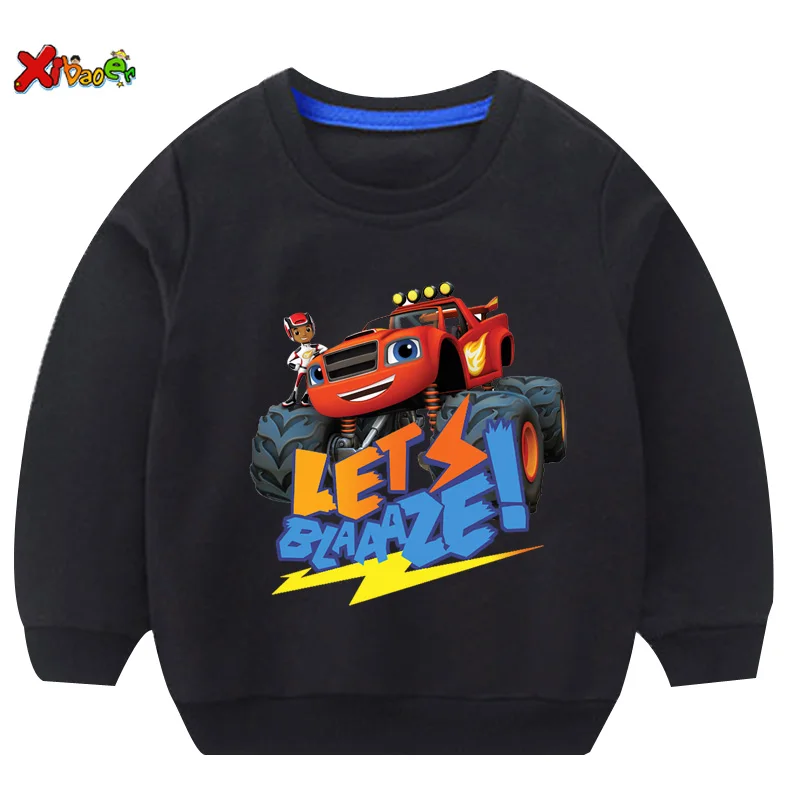 

Winter 2021 Blaze and The Monster Machine Costume Children's Long Sleeve Sweatshirt Hoodie Cotton Cartoon Black Sweatshirt Set