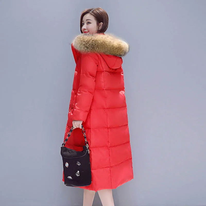 Натуральный мех енота воротник зима 90% белый пуховик женский длинный Женская