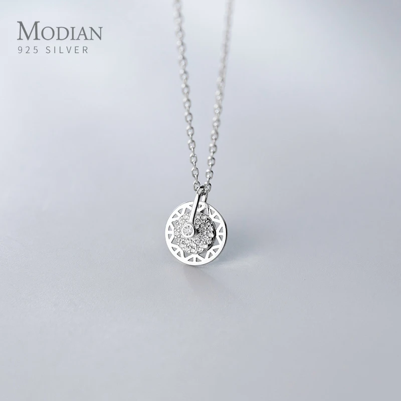 MODIAN подлинное серебро 925 пробы Блестящий Циркон вращающийся диск кулон ожерелье
