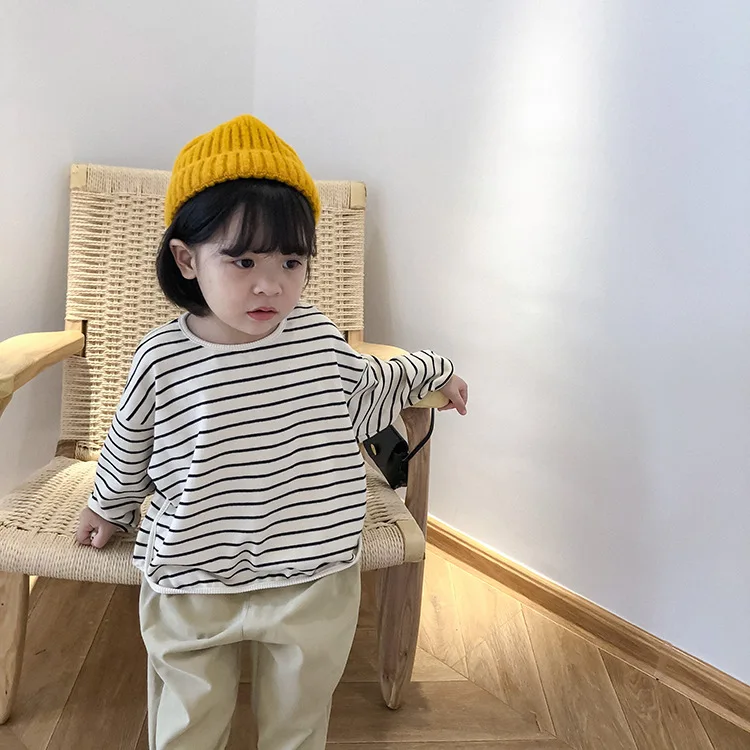 

Autumn cute girls loose striped sweatshirts boys long-sleeved cotton pullovers