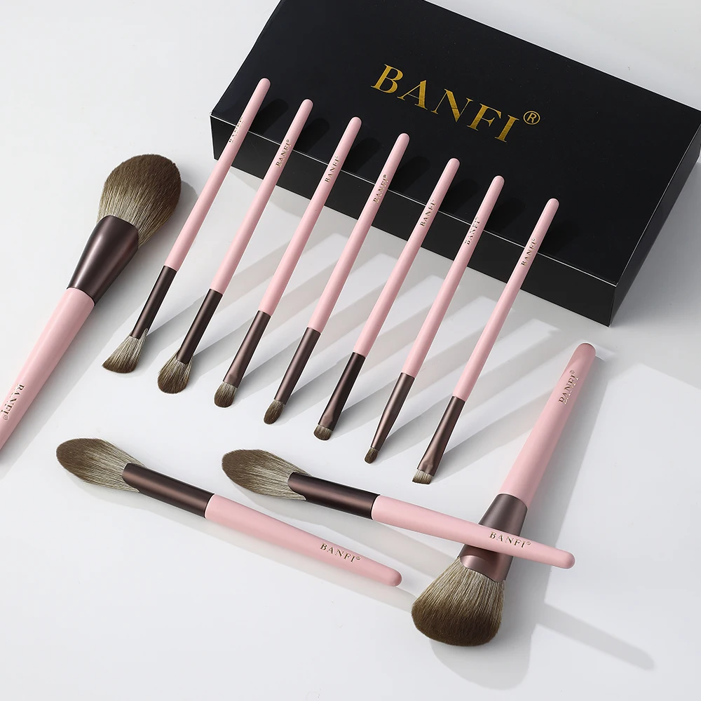 

BANFI 11 pcs Cherry blossom pink TeHN designer makeup eyebrow brush angled beauty designer makeup Concealer Combo