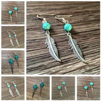 feather earrings silver color feather green natural stone earrings feather earrings western southwestern earrings tribal earring