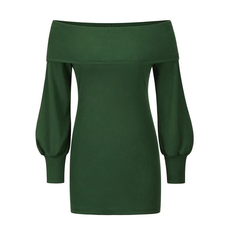 

Autumn Winter Knitted Slim Dress 2021 Fashion New Women Mid Length Dress Sexy Off Shoulder Pullover Dress Woman Casual Clothes