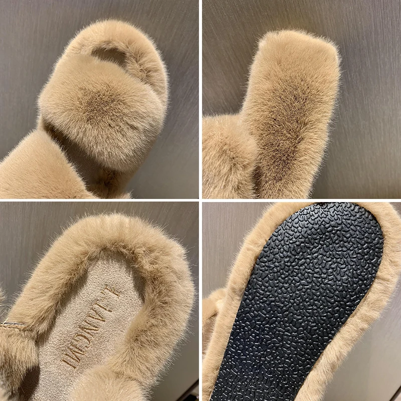 Женские меховые тапочки Mo Dou House модные теплые плюшевые пушистые с перекрестными