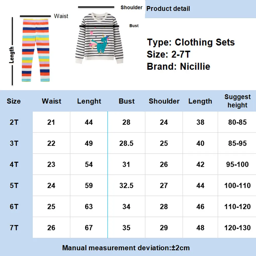 

Girls Clothing Sets Long Sleeve T-shirts and Rainbow Pants Autumn Winter 2Pcs Kids Clothing Sets Stripe Baby Clothes Outfits