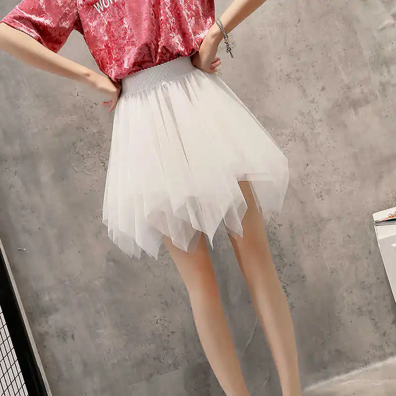 

Skirt female student Korean irregular mesh skirt slim high waist shawl skirt fairy A-line skirt