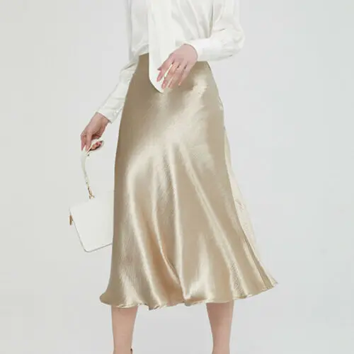 Женская атласная шелковая юбка новинка соблазнительные однотонные Юбки миди