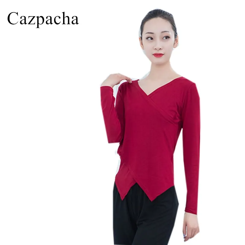 

Женская Модальная рубашка для йоги и танцев, с длинным рукавом и V-образным вырезом, базовая одежда для тренировок, размера плюс