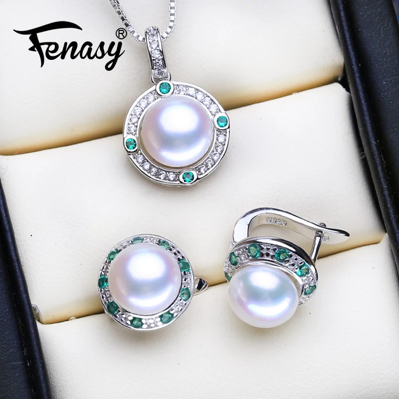 Роскошный Жемчужный Ювелирный Комплект FENASY из серебра 925 пробы с зеленым