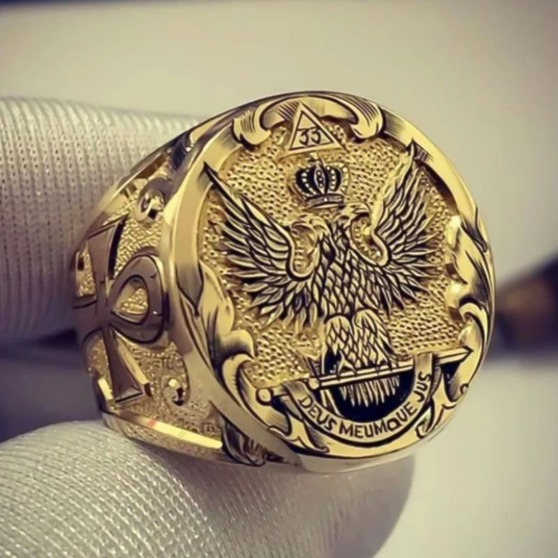 

New Trendy Double-headed Eagle Crown Ring Men's Ring Fashion Cross Pattern Ring Accessories Party Jewelry Size 6-13