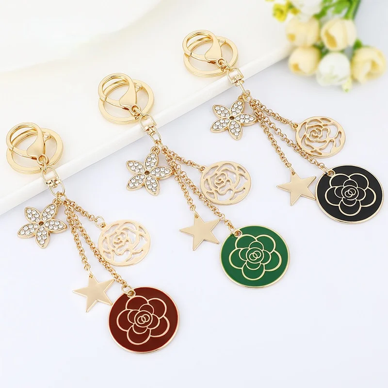 

New Korean Exquisite Camellia Keychain Crystal Flower Keychain Woman Bag Key Chain Accessories Girls Keychain Gift Jewelry
