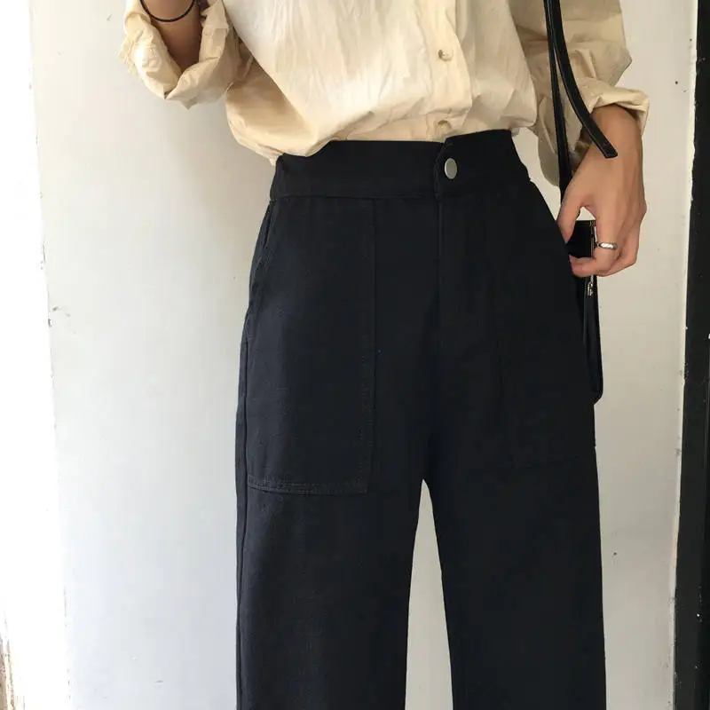

Women Jeans Harem Straight Loose Ankle-length Trousers High Waist Large Pocket Casual All-match Trendy Korean Style Chic Elastic