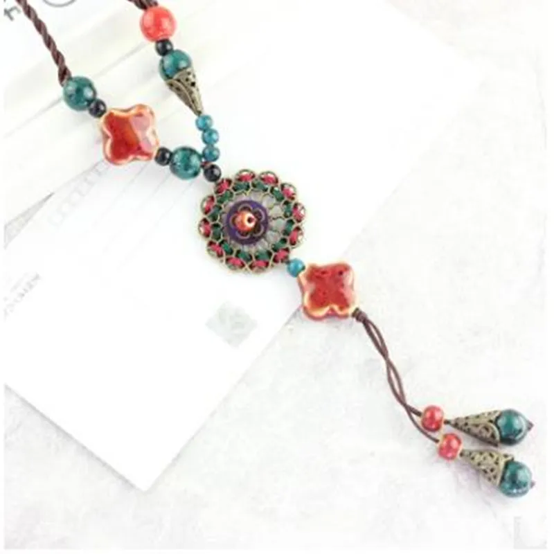 Женское осенне зимнее длинное керамическое ожерелье одежда подвеска цепочка на