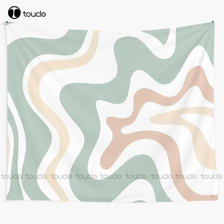 

Liquid Swirl Retro Abstract In Light Sage Celadon Green Light Blush Cream And White Tapestry Printed Tapestry Hanging Wall