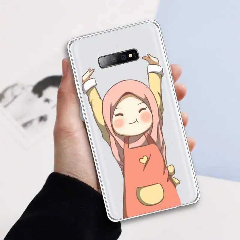 

Muslim girl cute cartoon high quality luxury Phone Case Transparent For Samsung Galaxy A 71 21s S note 8 9 10 plus 20 ultra