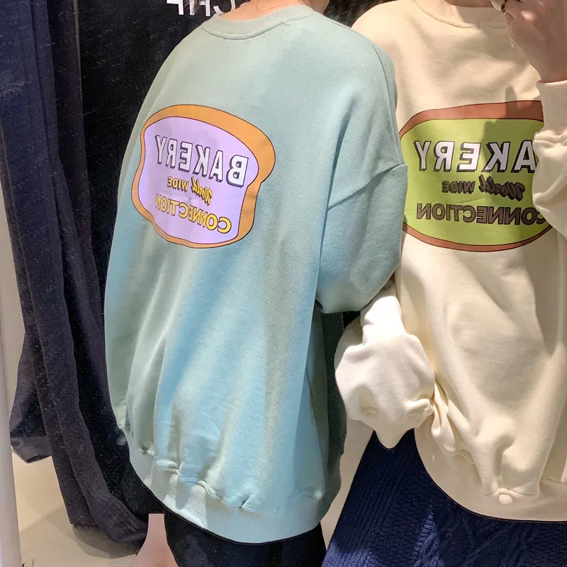 Милые женские свитшоты с принтом сыра сзади Harajuku осенние легкие тонкие универсальные пуловеры с круглым вырезом толстовки