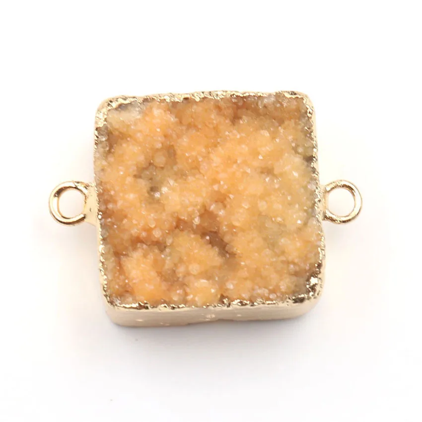 

XSM Double Buckle Connector Square Shaped Beads Flat Druse Cluster Raw Crystal Quartz Jewelry Components Bangles Bracelets Fits