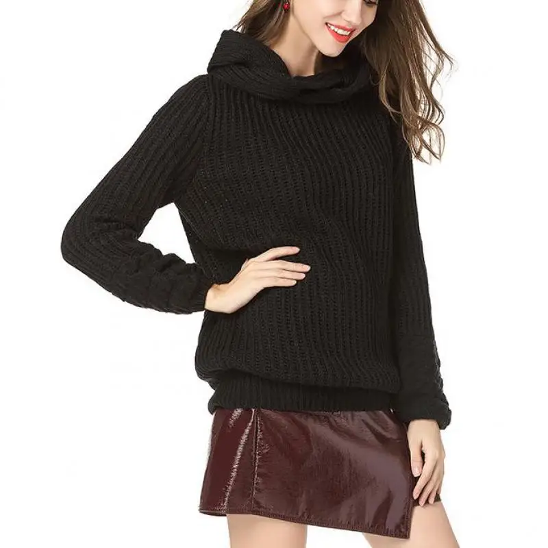 Осенне-зимний модный вязаный свитер с воротником повседневный 5 однотонных