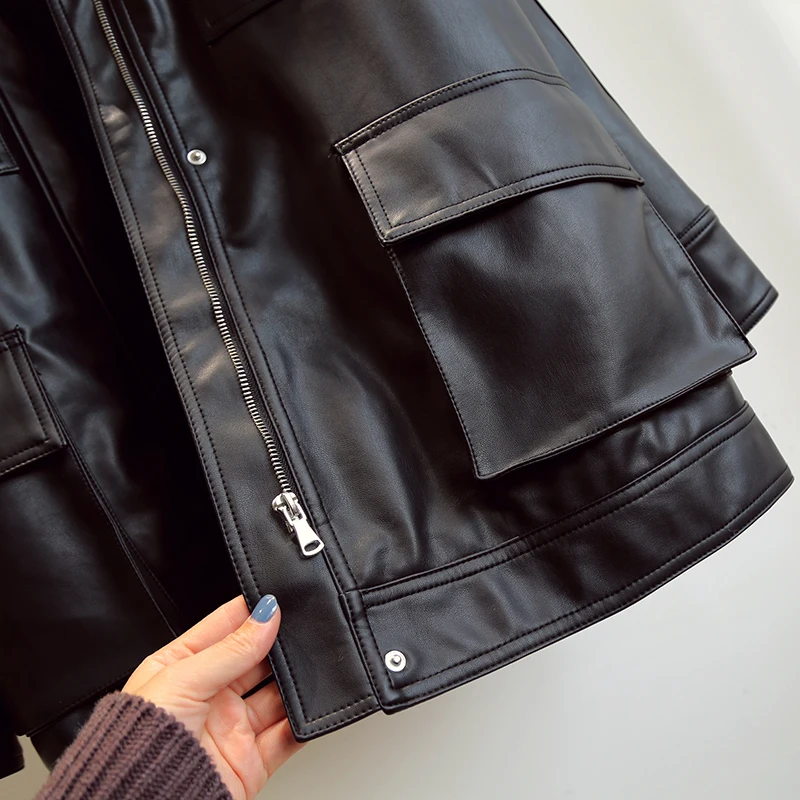 Куртка женская из искусственной кожи, длинная, приталенная, винтажная, Байкерская от AliExpress RU&CIS NEW