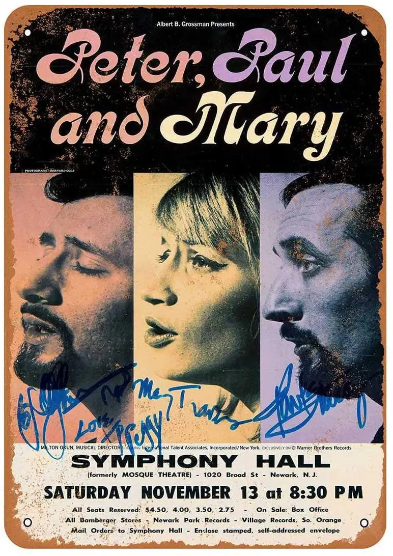 

Diuangfoong 1965 Peter, Paul and Mary in New Jersey Vintage Look Metal Sign 12"×8"