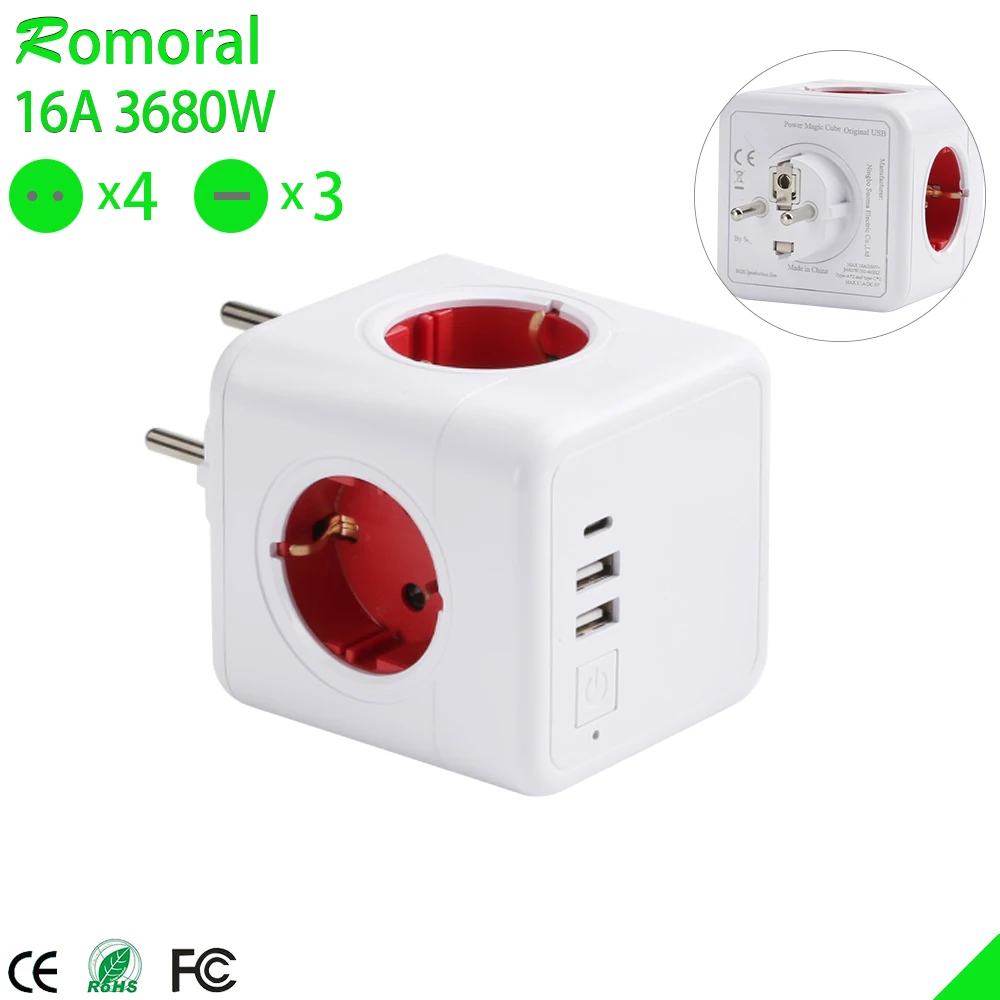 Удлинитель настенный с USB-разъемом 16 А 3680 Вт |