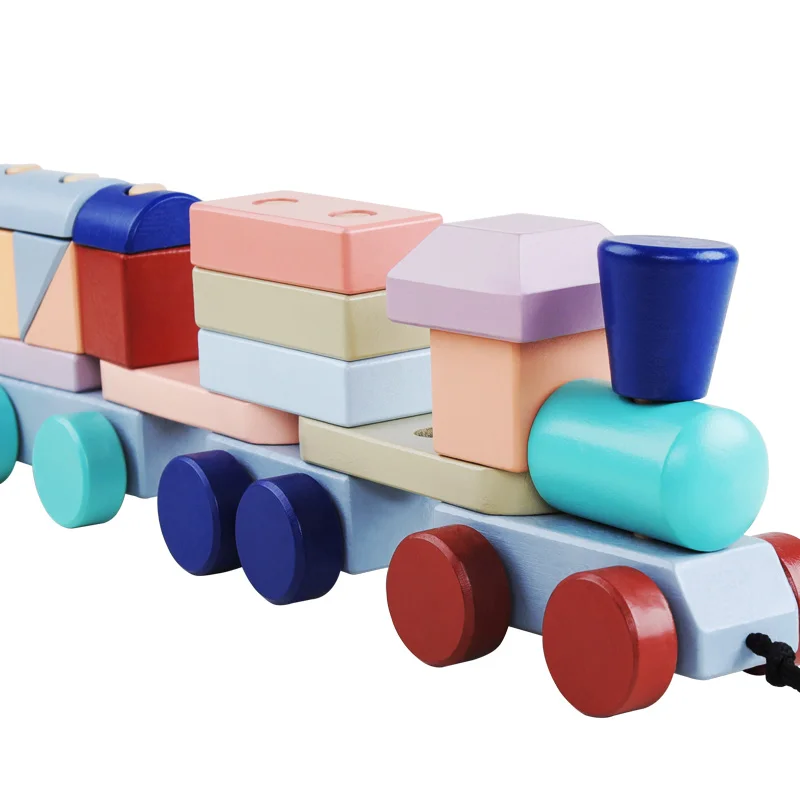 Wooden train building blocks Montessori toys infant dragging cart geometry cognitive education children birthday Christmas gift | Игрушки и