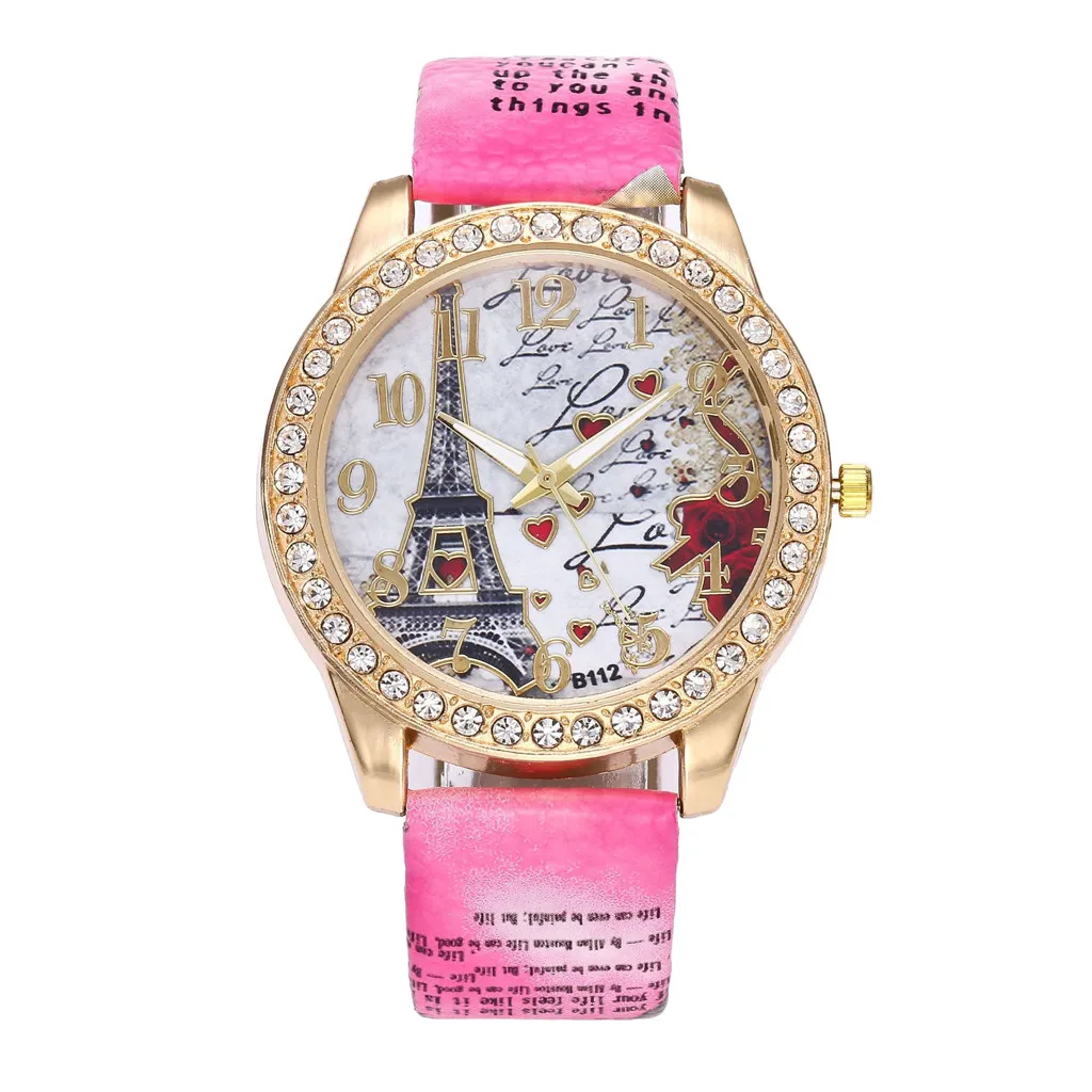 

Vintage Watches For Girls Paris Eiffel Tower Women Fashion Watch Crystal Leather Quartz Wristwatch Free Shipping