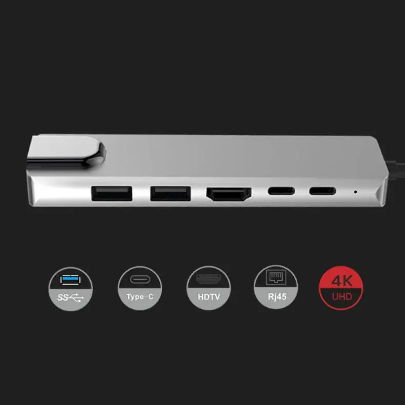 6 в 1 USB 3 TypeC to HUB HDMI 60 Гц + 0x2 PD зарядка USBC RJ45 подходит для MacBook|USB-хабы| |
