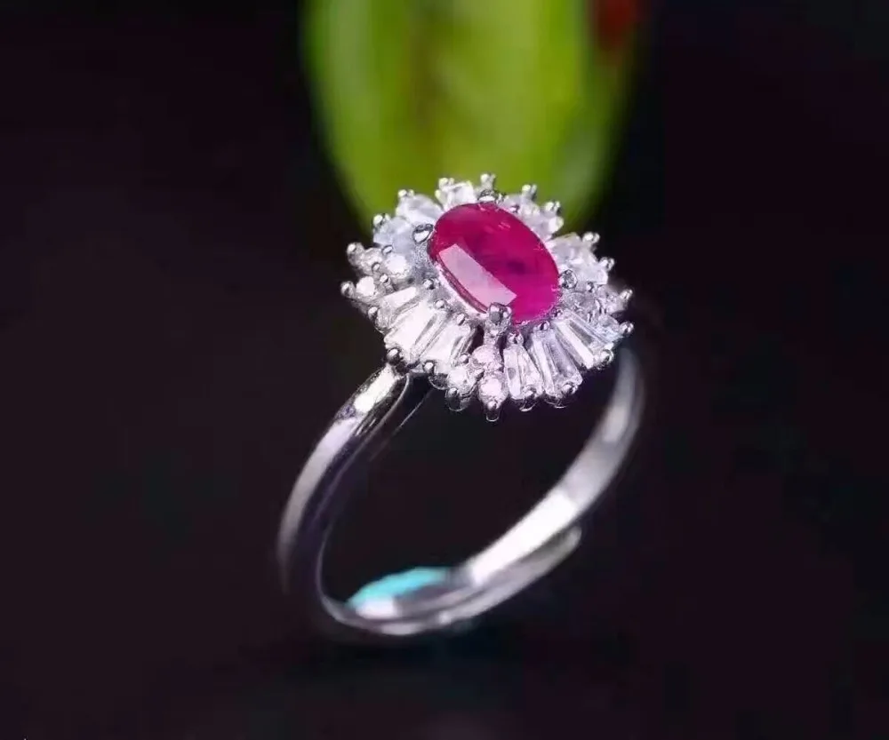 Роскошный серебряное кольцо с рубином 4 мм * 6 0 5 карат натуральный рубин из Бирмы