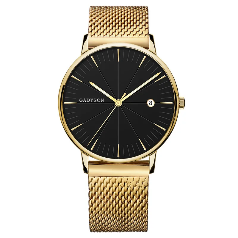 

New high-end simple black business calendar men's watch wish fashion foreign trade hot push men's alloy mesh strap watch