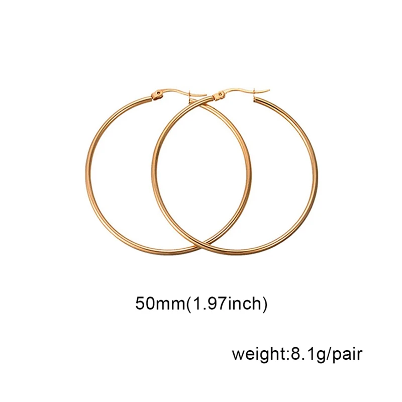 EAR8507GD5 Простые новые модные ювелирные изделия из титановой стали, большие круглые серьги-кольца для женщин, преувеличенное кольцо для ушей из нержавеющей стали, круглая линия - Окраска металла: EAR8507GD5