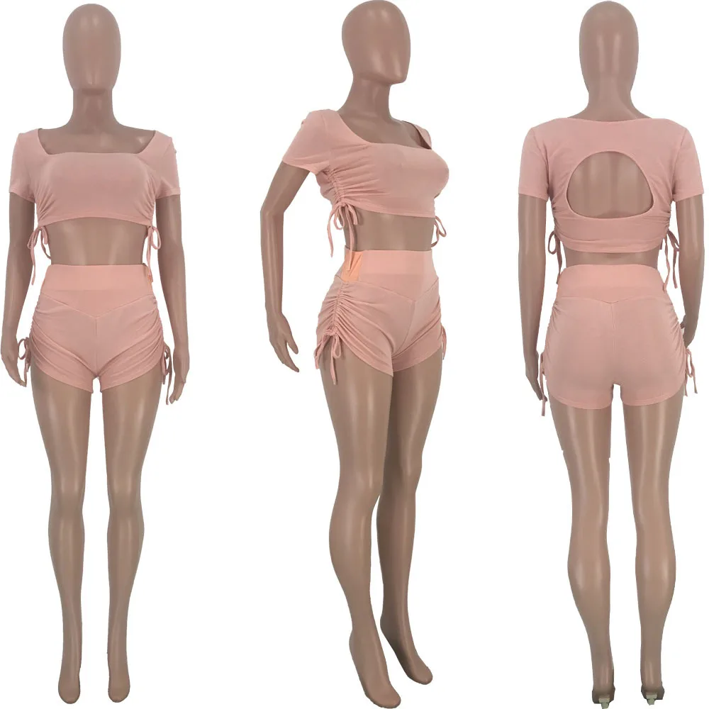 Летний Новый Одноцветный тонизирующий спортивный комплект из двух предметов