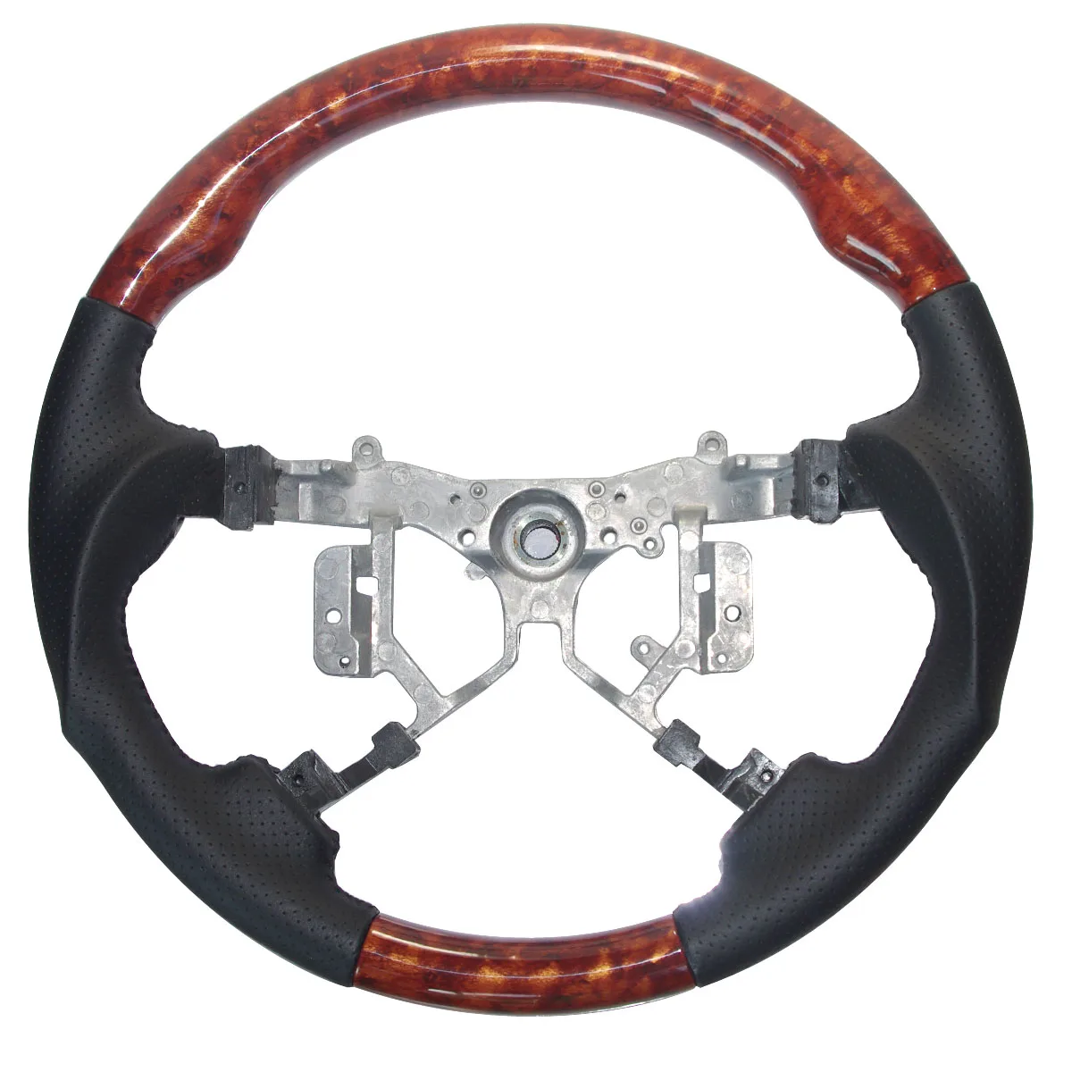 Кожаный деревянный спортивный руль для 2007-2011 Toyota Camry Highlander Kluger Estima Hilux Fortuner Allion Corolla Axi - Цвет: Black Leather Wood