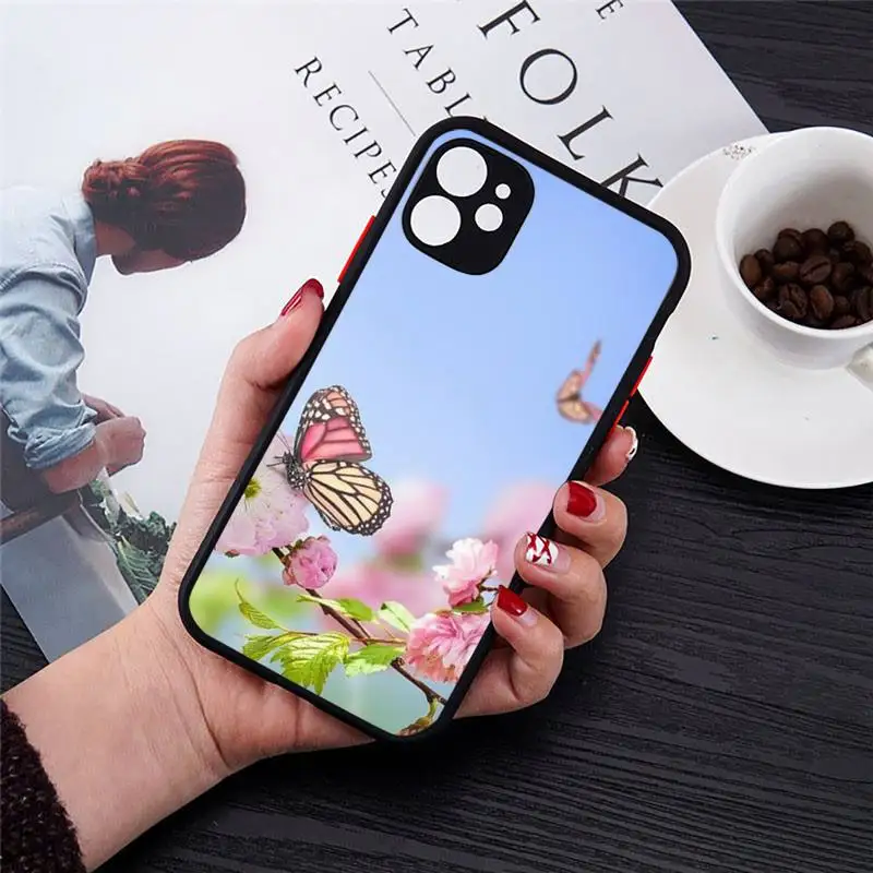 

Flying Butterfly beautiful flower Phone Case matte transparent For iphone 7 8 11 12 plus mini x xs xr pro max cover