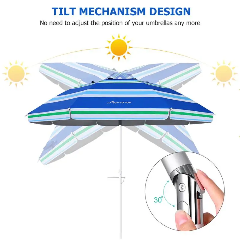 Пляжный зонт MOVTOTOP в полоску с алюминиевым каркасом защита от УФ лучей