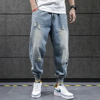 2020 new hip hop harem jeans pants men loose joggers denim casual sweatpants korea ankle length trousers streetwear