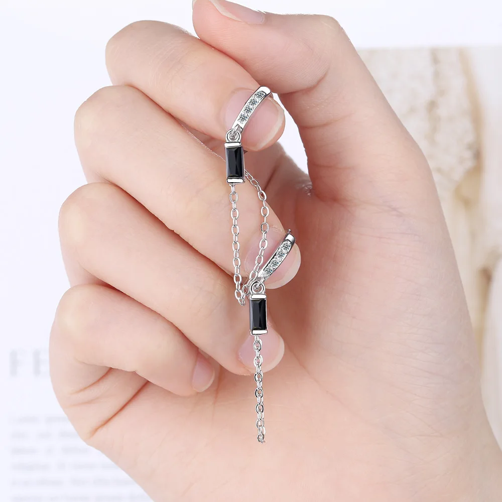 

2021 New Simple Long Chain Tassel Pendant Small Earrings Temperament Elegant Black Zircon Earrings For Charm Women Jewelry Gift