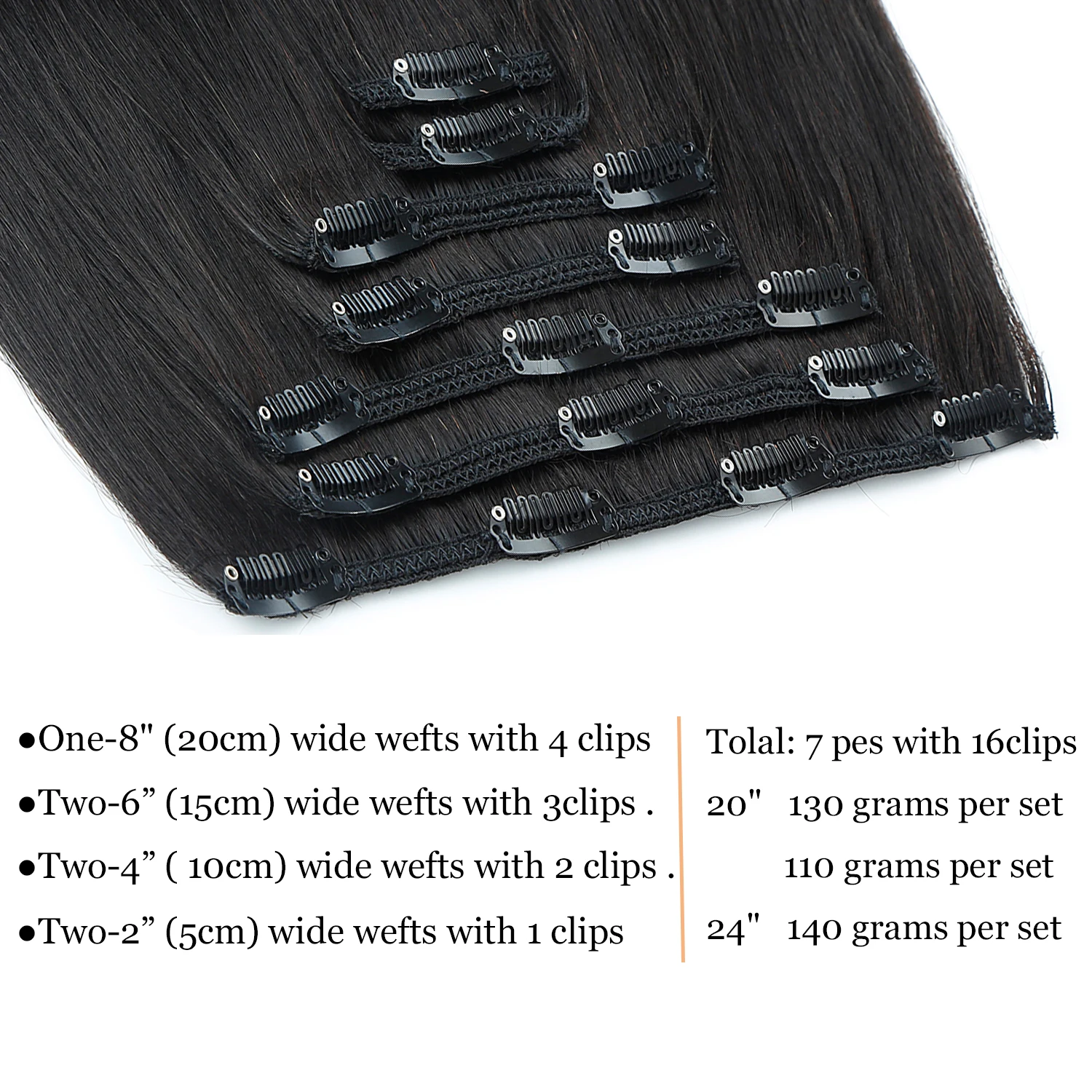 Extensiones de cabello humano con Clip Remy, 20 